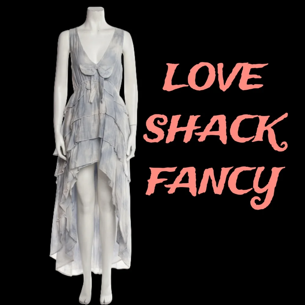 LOVE SHACK FANCY Risley High Low Ruffled Cotton Dress - Picture 1 of 5